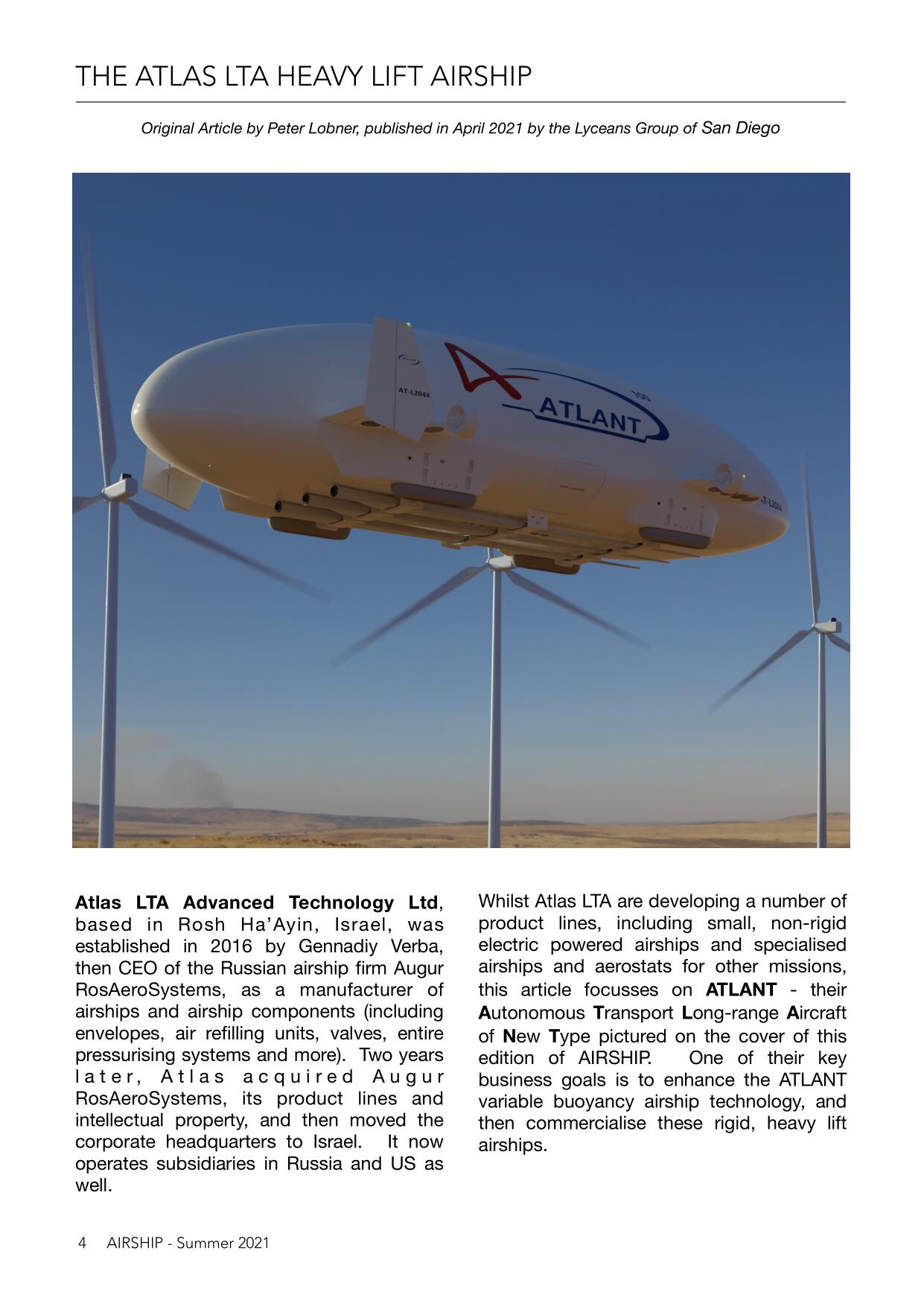 Atlas LTA in Airship Journal - Summer 2021